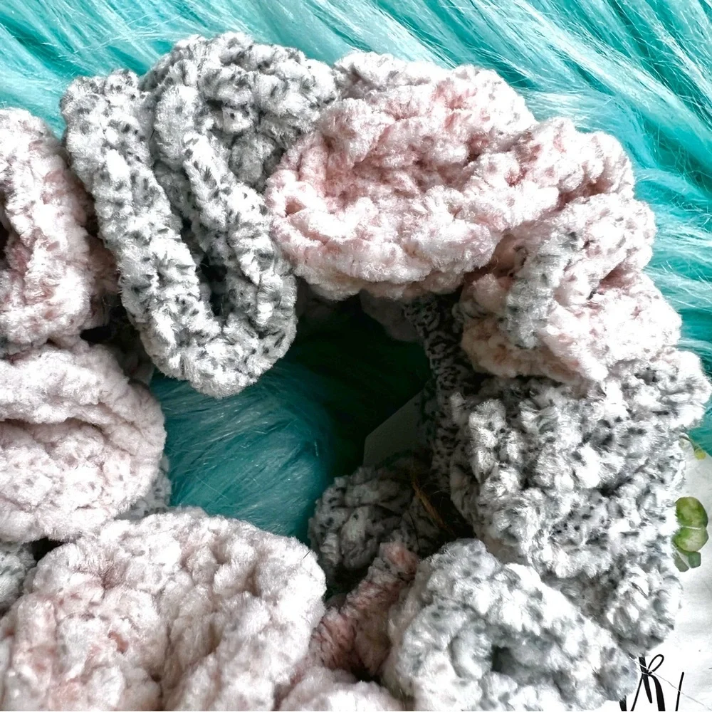 Handmade Crochet VELVET Dusty Rose Stretchy Hair Scrunchie PinkRainCloud